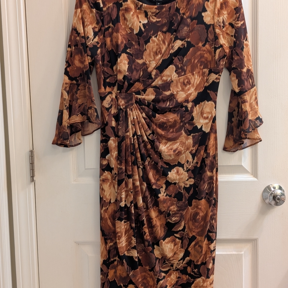 Elegant Floral Brown Dress